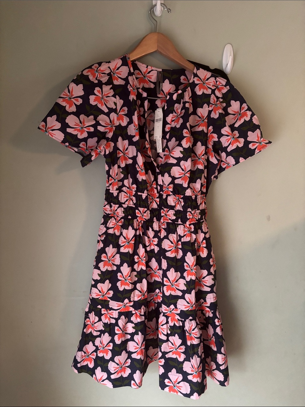 Anthropologie Black Mini Dress with Pink Floral Print